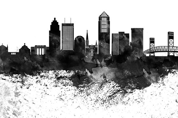 Jacksonville: Jacksonville Black & White Drops Skyline by WallDecorAddict