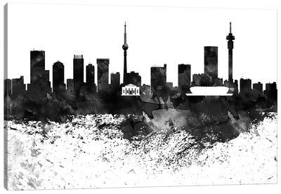 Johannesburg Black & White Drops Skyline Canvas Art Print - South Africa