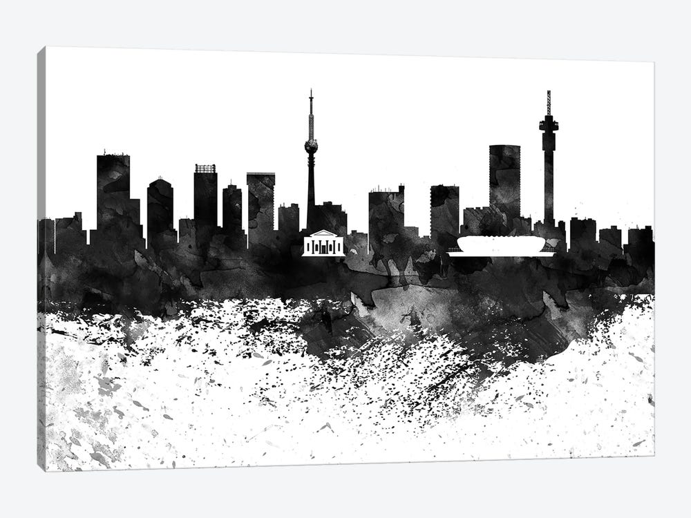 Johannesburg Black & White Drops Skyline by WallDecorAddict 1-piece Canvas Wall Art