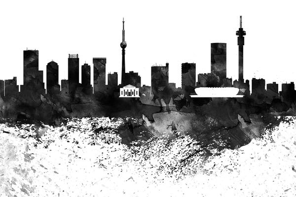South Africa: Johannesburg Black & White Drops Skyline by WallDecorAddict