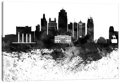 Kansas City Black & White Drops Skyline Canvas Art Print - Kansas City Art