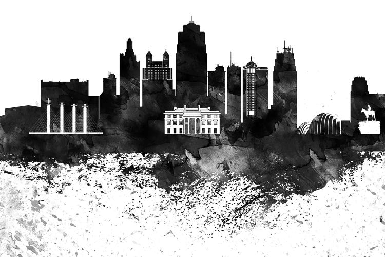 Kansas City Black & White Drops Skyline by WallDecorAddict wall art