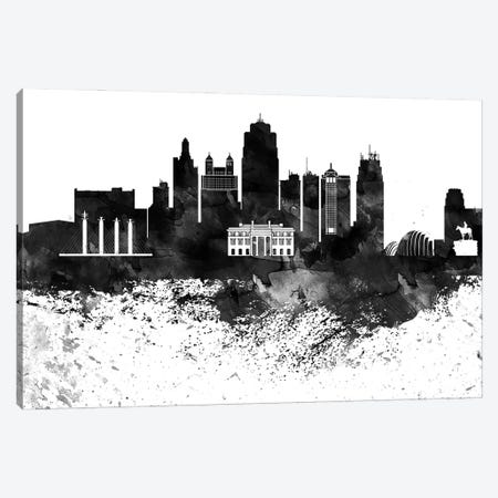 Kansas City Black & White Drops Skyline Canvas Print #WDA1173} by WallDecorAddict Canvas Artwork