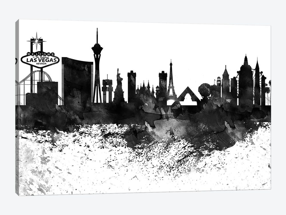Las Vegas Black & White Drops Skyline by WallDecorAddict 1-piece Canvas Art Print