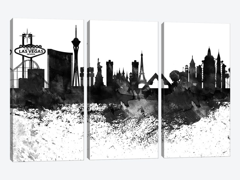 Las Vegas Black & White Drops Skyline by WallDecorAddict 3-piece Art Print