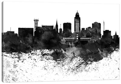 Lincoln Black & White Drops Skyline Canvas Art Print - Nebraska