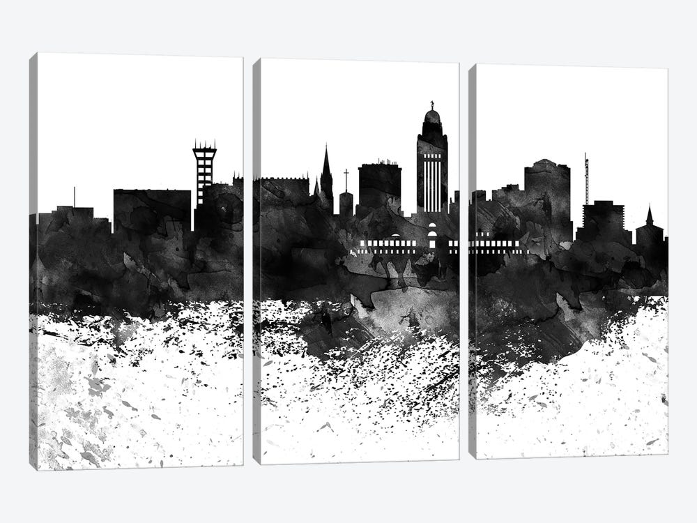 Lincoln Black & White Drops Skyline by WallDecorAddict 3-piece Canvas Art Print