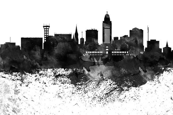 Nebraska: Lincoln Black & White Drops Skyline by WallDecorAddict