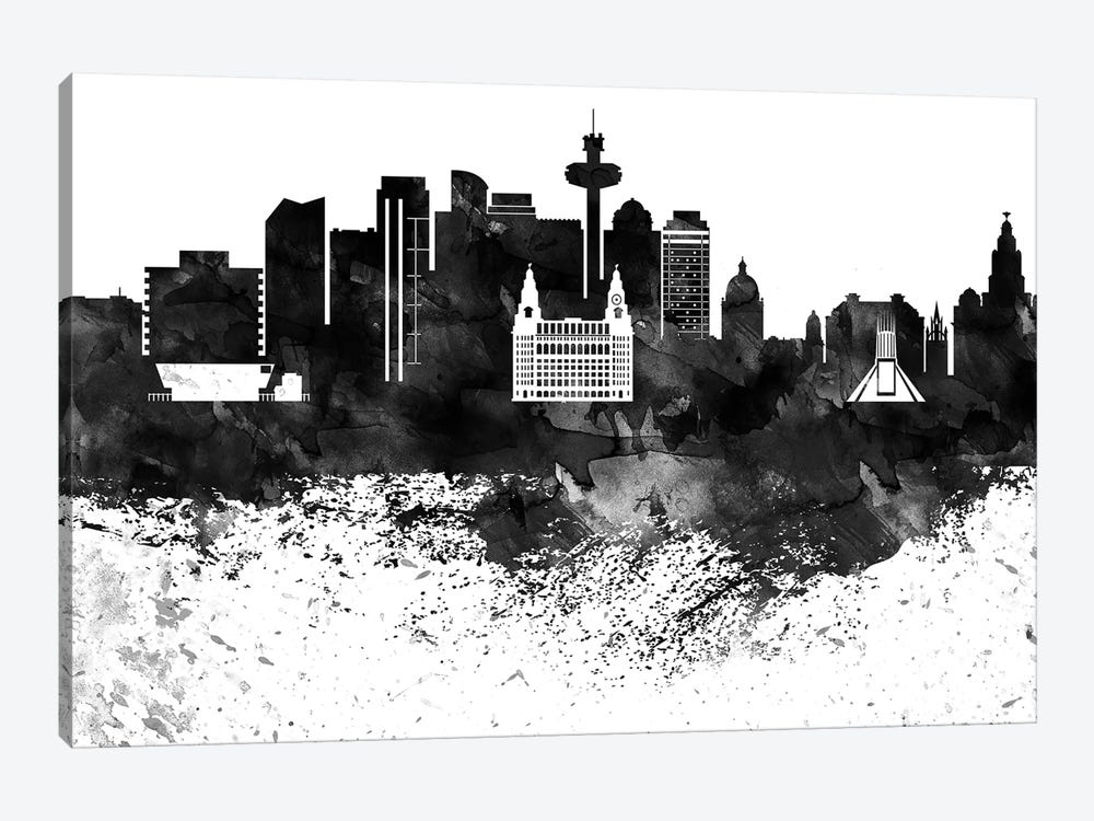 Liverpool Black & White Drops Skyline by WallDecorAddict 1-piece Canvas Art Print