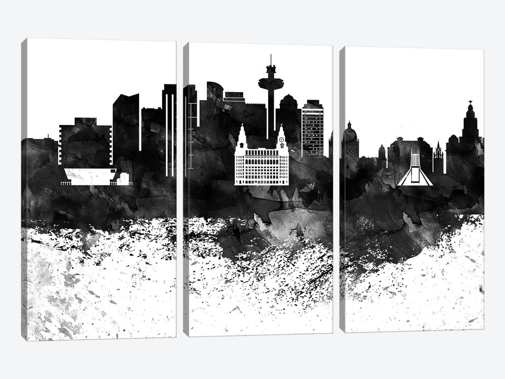 Liverpool Black & White Drops Skyline by WallDecorAddict 3-piece Art Print