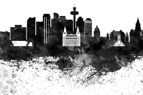 Liverpool: Liverpool Black & White Drops Skyline by WallDecorAddict