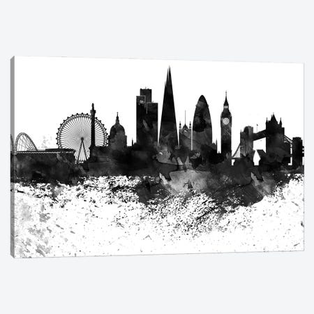 London Black & White Drops Skyline Canvas Print #WDA1181} by WallDecorAddict Canvas Art Print