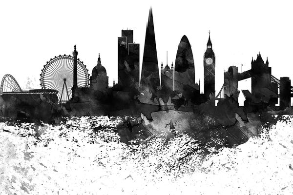 London: London Black & White Drops Skyline by WallDecorAddict