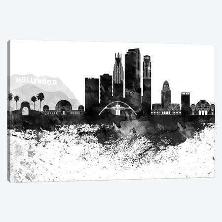 Los Angeles Black & White Drops Skyline Canvas Print #WDA1182} by WallDecorAddict Canvas Art Print