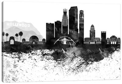 Los Angeles Black & White Drops Skyline Canvas Art Print - Los Angeles Art