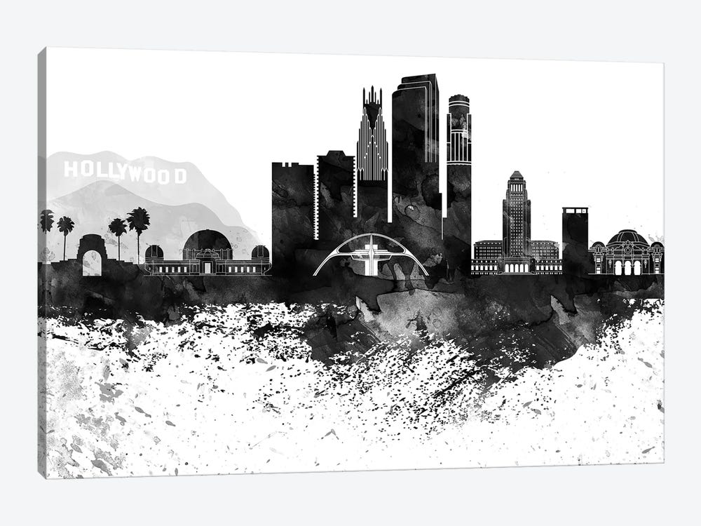 Los Angeles Black & White Drops Skyline by WallDecorAddict 1-piece Art Print