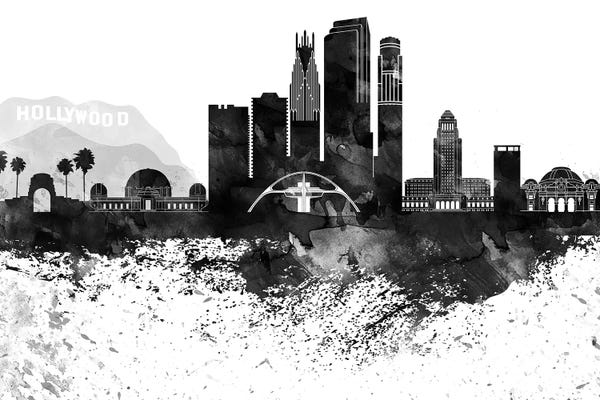 Los Angeles: Los Angeles Black & White Drops Skyline by WallDecorAddict