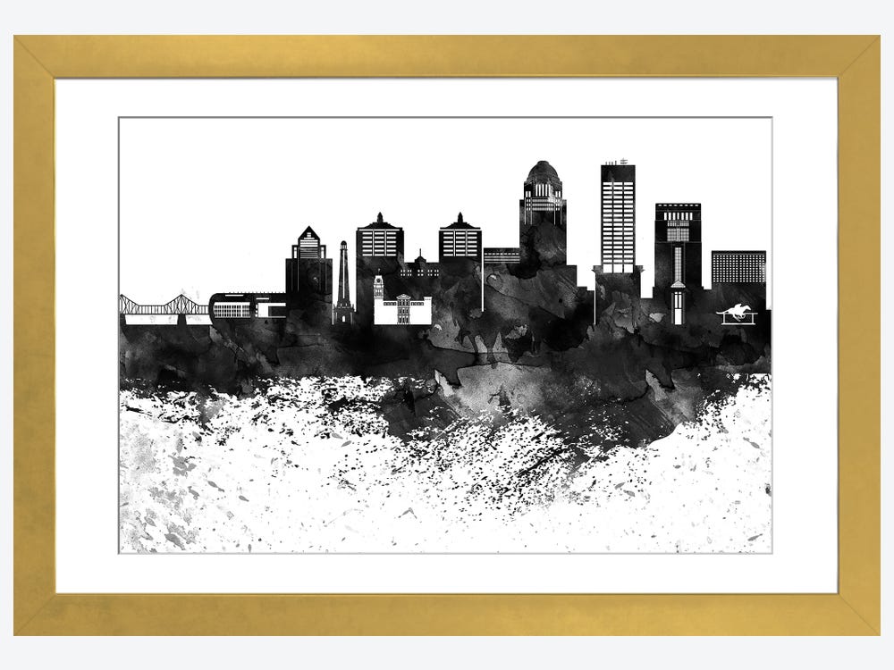 Louisville Black & White Drops Skyline - Canvas Print Wall Art by WallDecorAddict ( places > North America > United States > Kentucky > Louisville Art