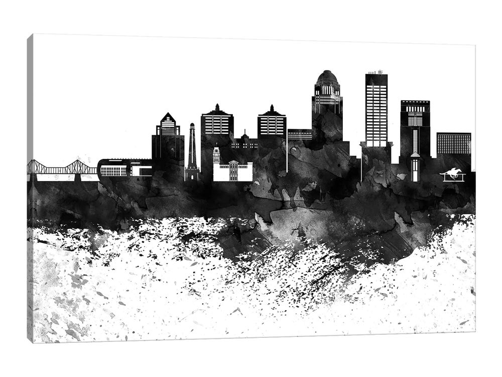 Louisville Black & White Drops Skyline - Canvas Print Wall Art by WallDecorAddict ( places > North America > United States > Kentucky > Louisville Art