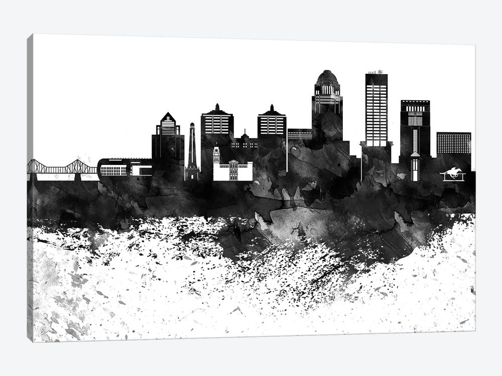 Louisville Black & White Drops Skyline by WallDecorAddict 1-piece Canvas Wall Art