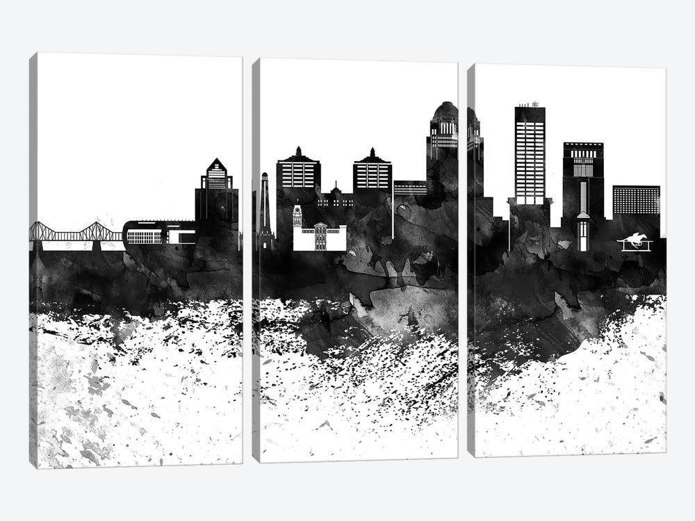 Louisville Black & White Drops Skyline by WallDecorAddict 3-piece Canvas Wall Art