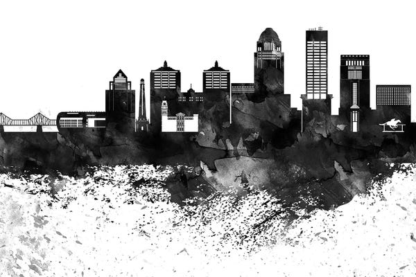 Kentucky: Louisville Black & White Drops Skyline by WallDecorAddict