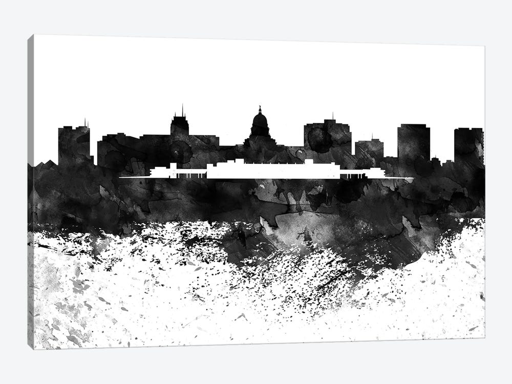 Madison Black & White Drops Skyline by WallDecorAddict 1-piece Canvas Art