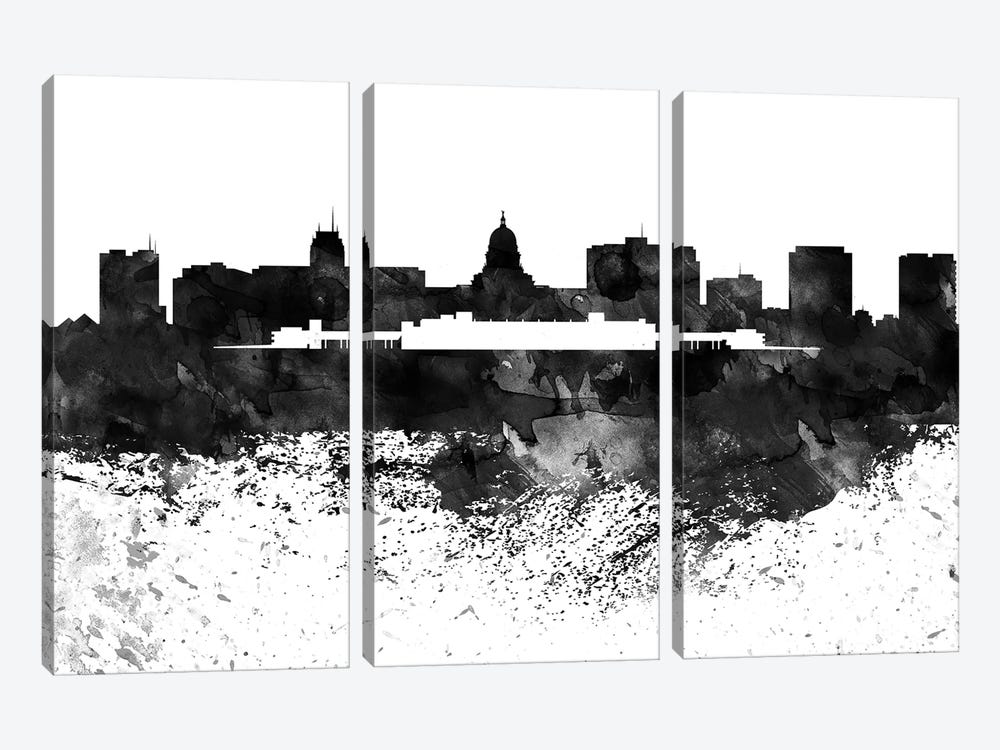 Madison Black & White Drops Skyline by WallDecorAddict 3-piece Canvas Artwork