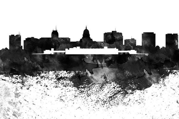 Wisconsin: Madison Black & White Drops Skyline by WallDecorAddict