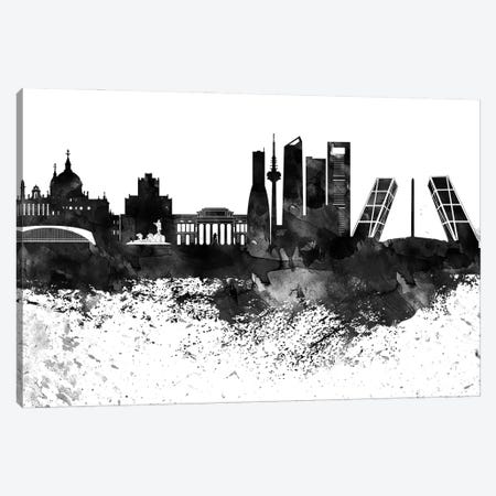 Madrid Black & White Drops Skyline Canvas Print #WDA1186} by WallDecorAddict Canvas Wall Art