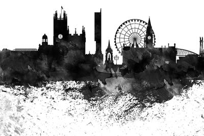 Manchester Black & White Drops Skyline by WallDecorAddict framed wall art
