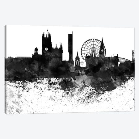 Manchester Black & White Drops Skyline Canvas Print #WDA1187} by WallDecorAddict Canvas Art