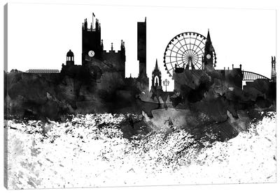 Manchester Black & White Drops Skyline Canvas Art Print - Manchester