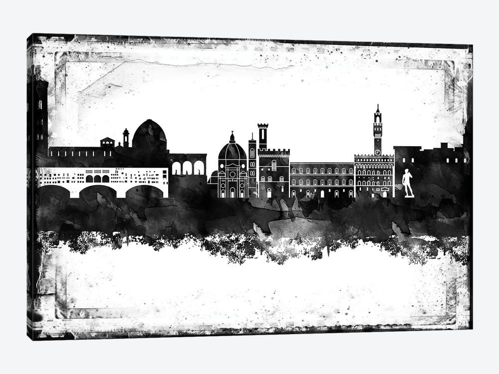 Florence Black And White Framed Skylines by WallDecorAddict 1-piece Canvas Art Print