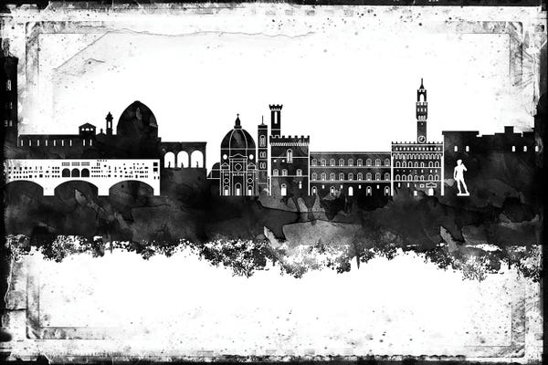 Tuscany: Florence Black And White Framed Skylines by WallDecorAddict