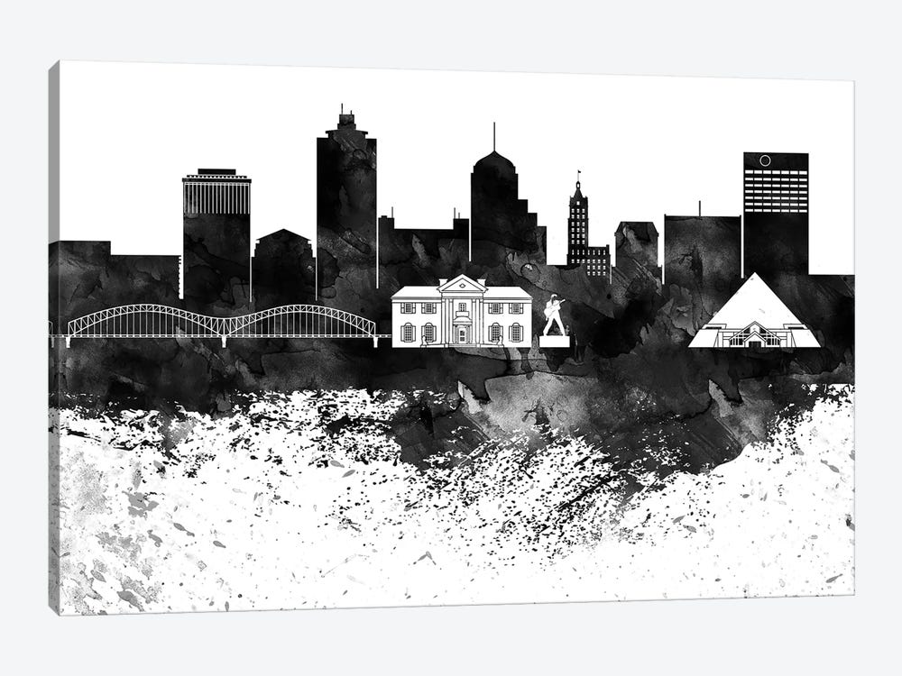 Memphis Black & White Drops Skyline by WallDecorAddict 1-piece Canvas Artwork