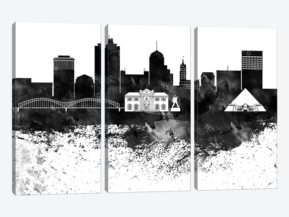 Memphis Black & White Drops Skyline by WallDecorAddict 3-piece Canvas Artwork