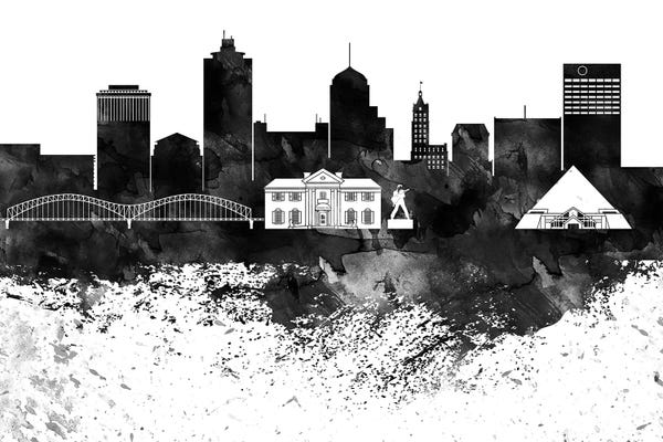 Tennessee: Memphis Black & White Drops Skyline by WallDecorAddict