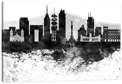 Mexico City Black & White Drops Skyline Canvas Art Print