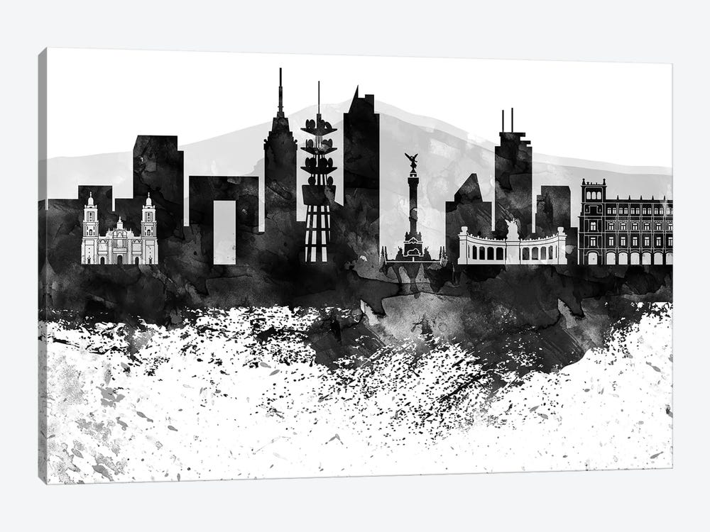 Mexico City Black & White Drops Skyline by WallDecorAddict 1-piece Art Print
