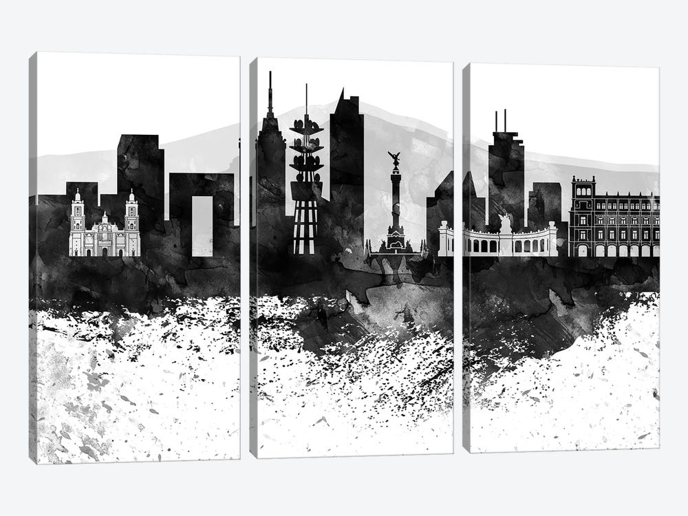 Mexico City Black & White Drops Skyline by WallDecorAddict 3-piece Art Print