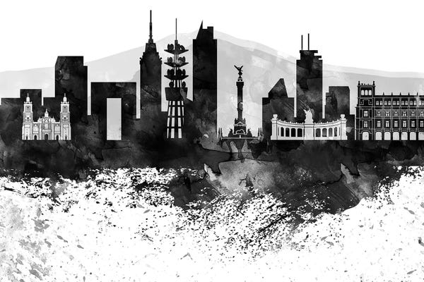 Mexico City: Mexico City Black & White Drops Skyline by WallDecorAddict