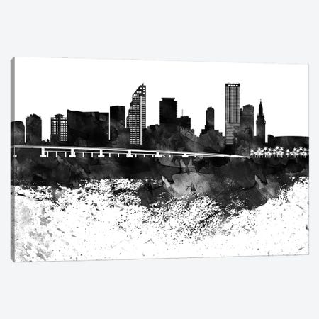 Miami Black & White Drops Skyline Canvas Print #WDA1192} by WallDecorAddict Canvas Artwork