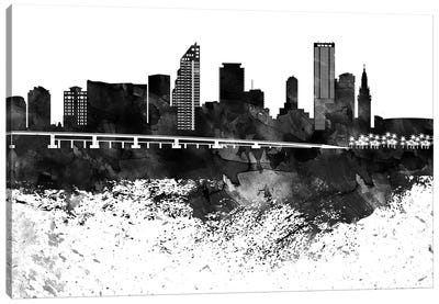 Miami Black & White Drops Skyline Canvas Art Print - Miami Skylines