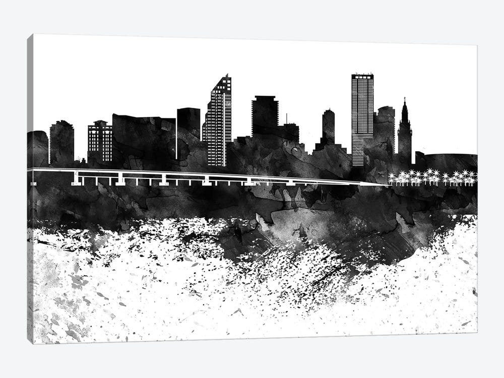 Miami Black & White Drops Skyline by WallDecorAddict 1-piece Canvas Wall Art