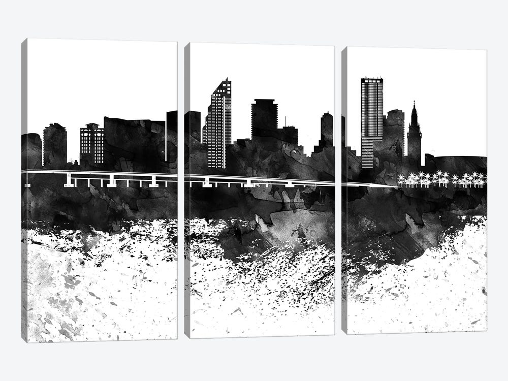 Miami Black & White Drops Skyline by WallDecorAddict 3-piece Canvas Artwork