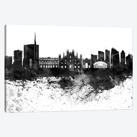 Milan Black & White Drops Skyline Canvas Print #WDA1193} by WallDecorAddict Canvas Wall Art