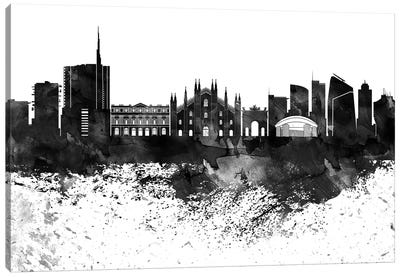 Milan Black & White Drops Skyline Canvas Art Print - Milan Art