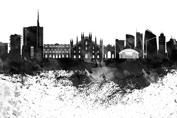 Lombardy: Milan Black & White Drops Skyline by WallDecorAddict