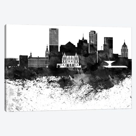 Milwaukee Black & White Drops Skyline Canvas Print #WDA1194} by WallDecorAddict Canvas Art Print